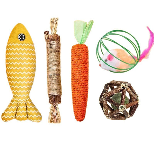5-Piece Cat Toy Gift Set - Natural Silvervine & Catnip Chew Toys for Indoor Cats