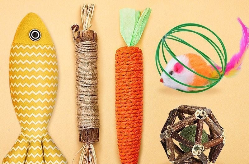5-Piece Cat Toy Gift Set - Natural Silvervine & Catnip Chew Toys for Indoor Cats